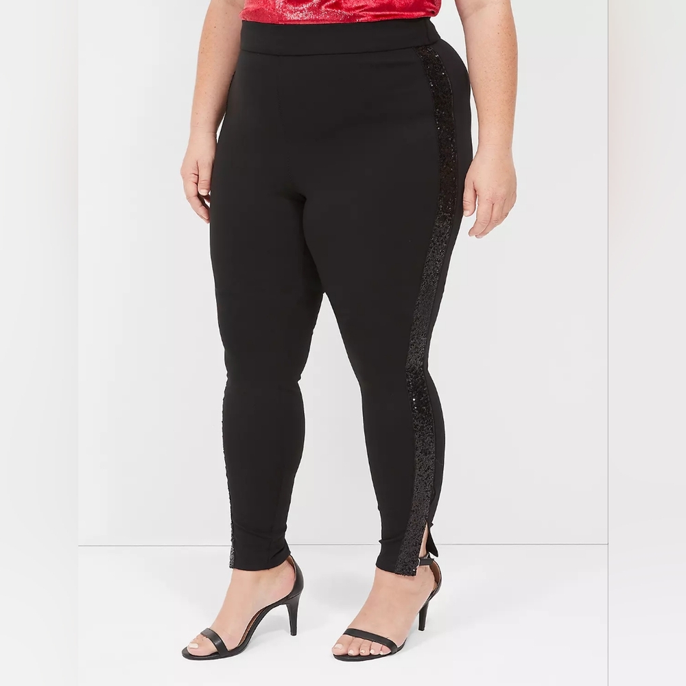 Lane Bryant Ponte Sequin Trim Legging 22/24 Ankle Length Black Pant